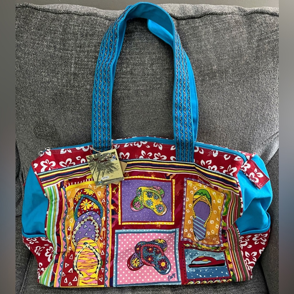 NWT! Large Beach Themed Zip Tote by Anne Ormsby